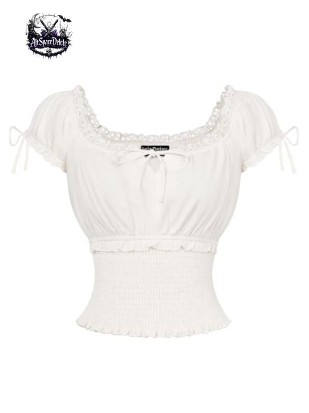 Renaissance Peasant Blouse Women Short Sleeve Cotton Smocked Waist Top